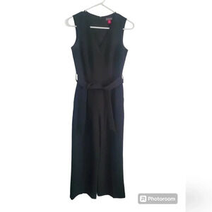 VINCE CAMUTO V NECK BLACK JUMPSUIT, SIZE 0